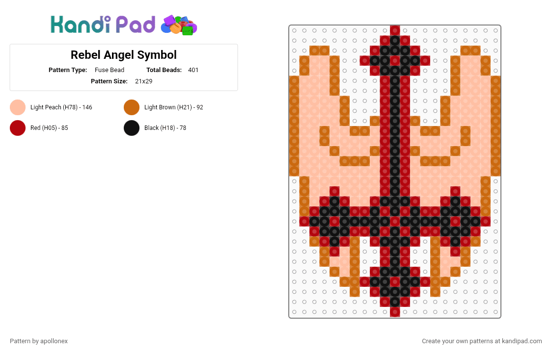 Rebel Angel Symbol - Fuse Bead Pattern by apollonex on Kandi Pad - angel, beige, cross, goth cross, gothic