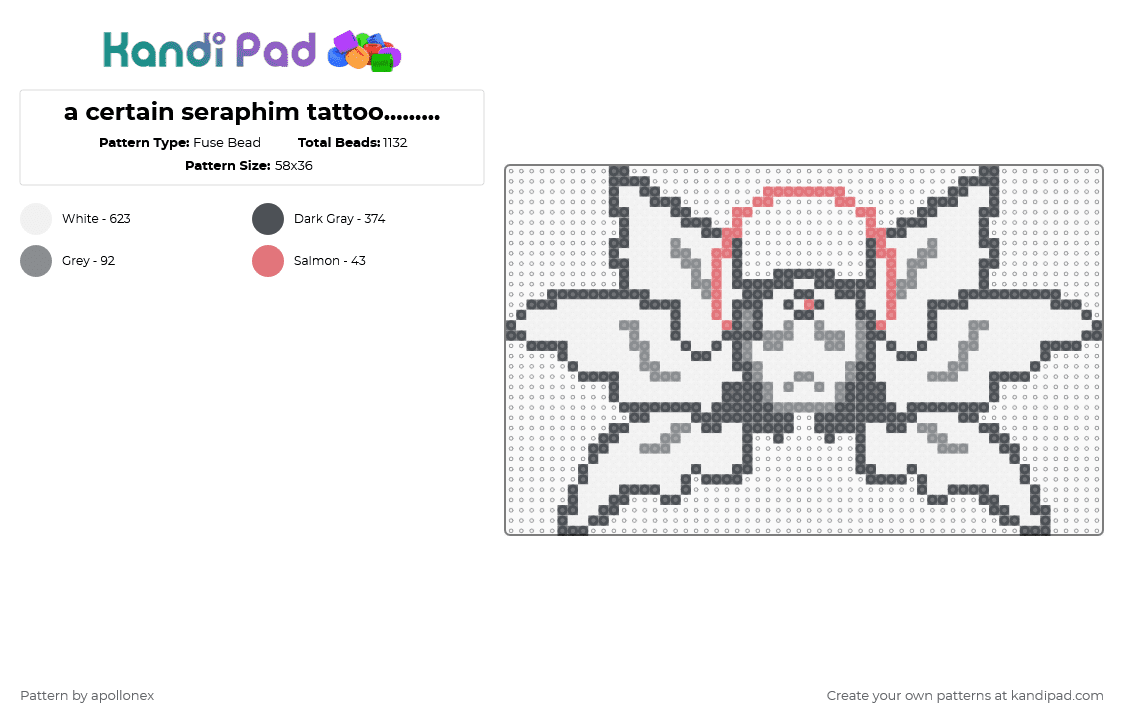 a certain seraphim tattoo......... - Fuse Bead Pattern by apollonex on Kandi Pad - gray,unholyverse,character,spooky,mcr