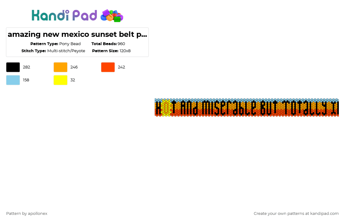 amazing new mexico sunset belt part 1 :3 - Pony Bead Pattern by apollonex on Kandi Pad - orange,red,my chemical romance,summer of like,kandi belt