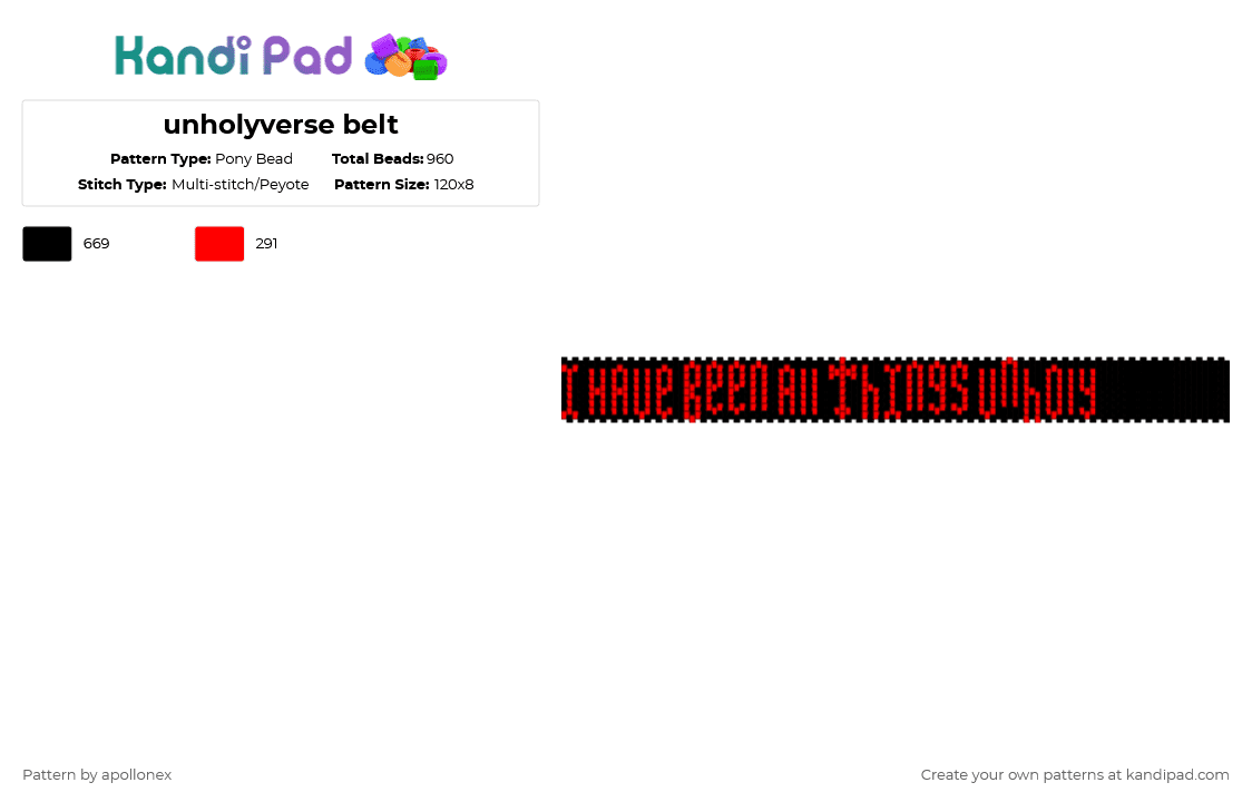 unholyverse belt - Pony Bead Pattern by apollonex on Kandi Pad - black,red