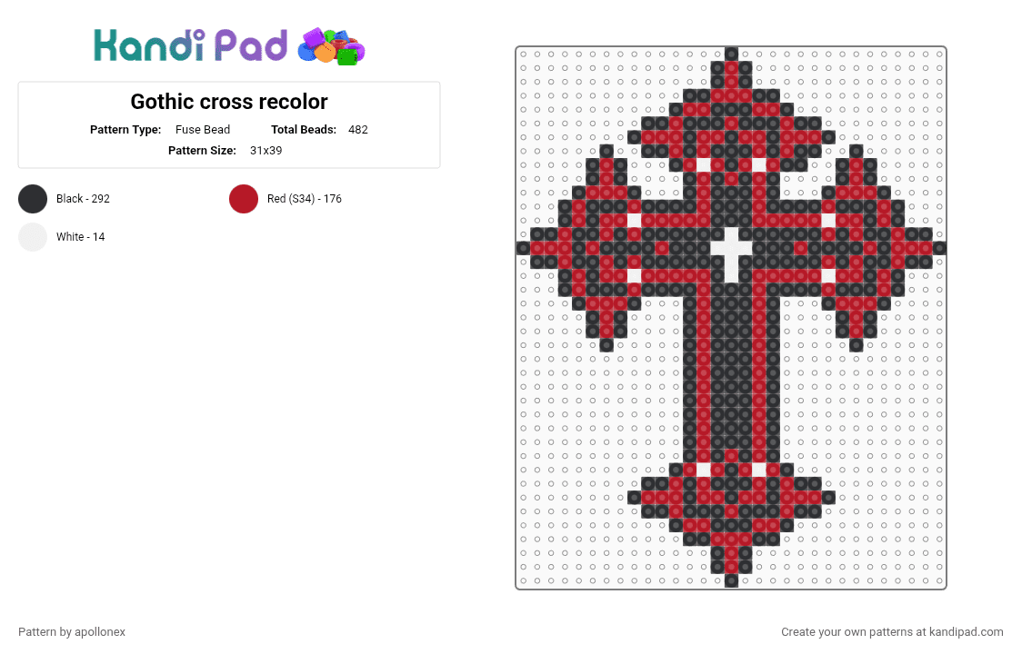 Gothic cross recolor - Fuse Bead Pattern by apollonex on Kandi Pad - red