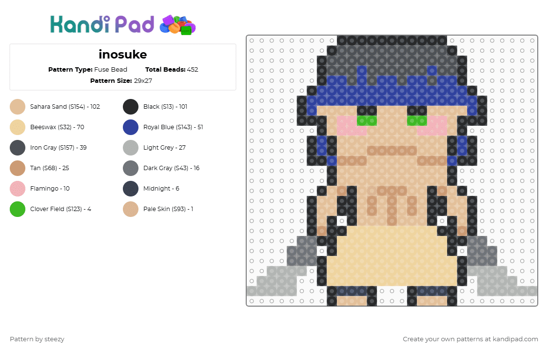 Inosuke Fuse Bead Pattern - Kandi Pad | Kandi Patterns, Fuse Bead ...