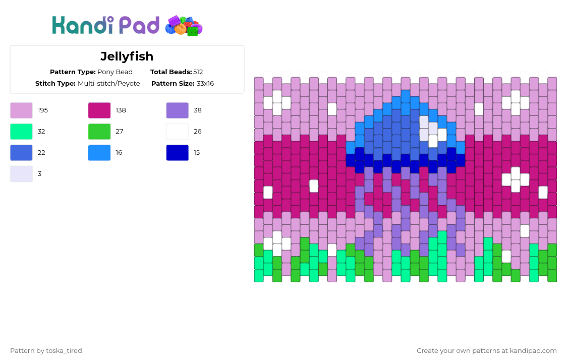 Jellyfish - Pony Bead Pattern by toska_tired on Kandi Pad - pink