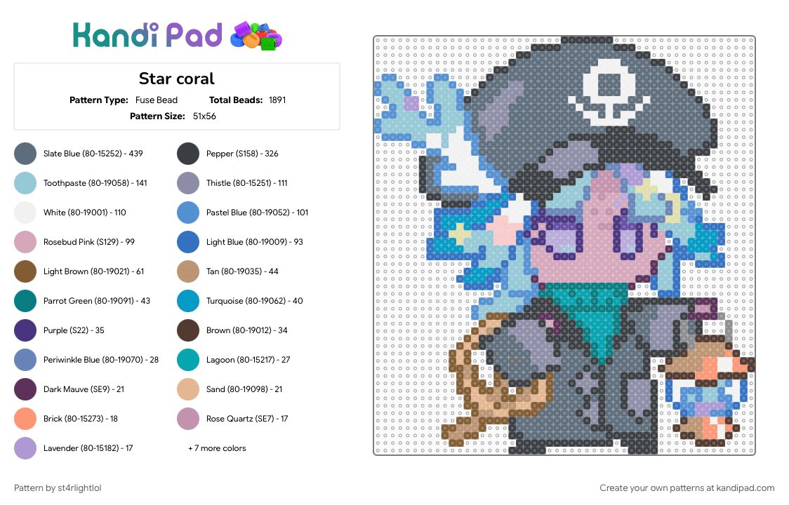 Star Coral Cookie (DONT REPOST) - Fuse Bead Pattern by st4rlightlol on Kandi Pad - blue, gray, light blue, pink