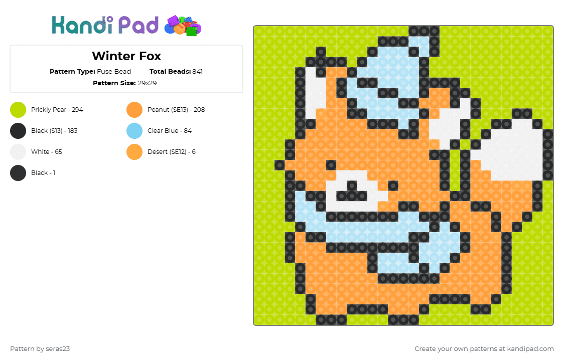 Winter Fox - Fuse Bead Pattern by seras23 on Kandi Pad - green, orange