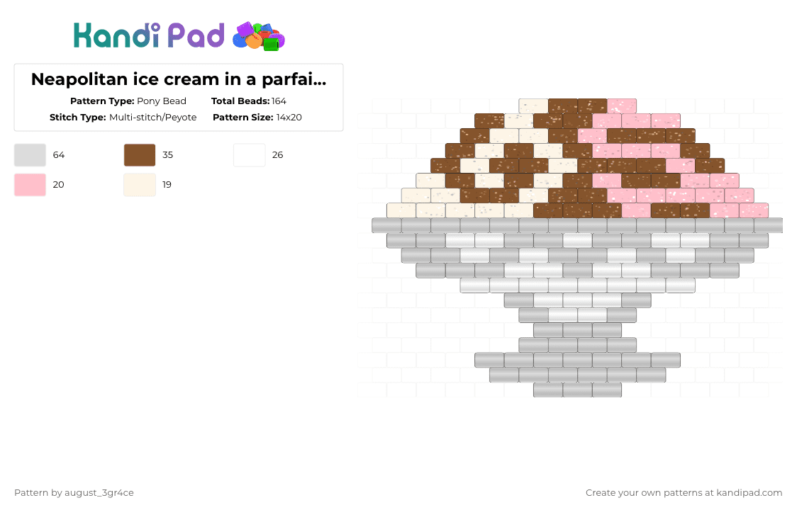 Neapolitan ice cream in a parfait glass thingy… - Pony Bead Pattern by august_3gr4ce on Kandi Pad - white,tan,pink