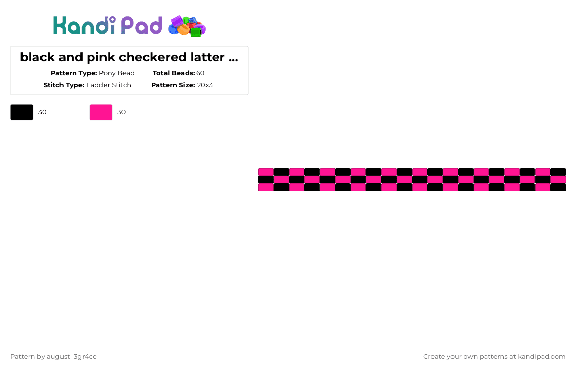 black and pink checkered latter cuff. - Pony Bead Pattern by august_3gr4ce on Kandi Pad - black,pink,checkered,scene,cuff