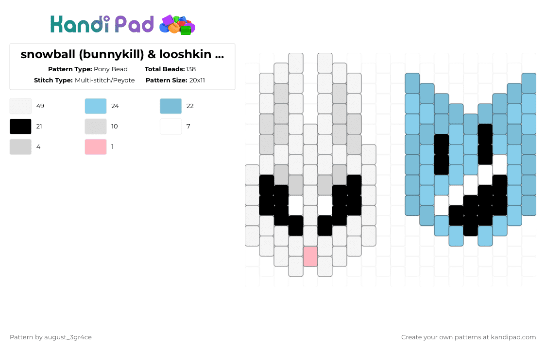 snowball (bunnykill) & looshkin charms! - Pony Bead Pattern by august_3gr4ce on Kandi Pad - white,light blue,looshkin,snowball,charm,thecontestofdoom