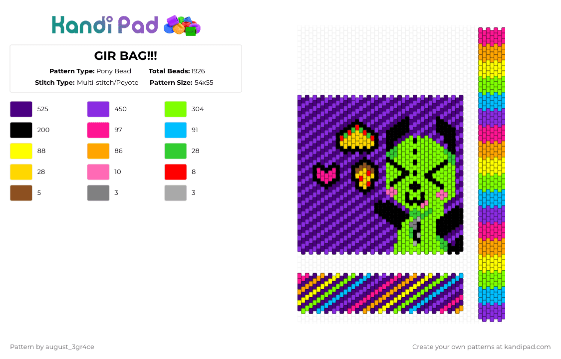 GIR BAG!!! - Pony Bead Pattern by august_3gr4ce on Kandi Pad - purple,green,gir,invader zim,kandi bag,panel