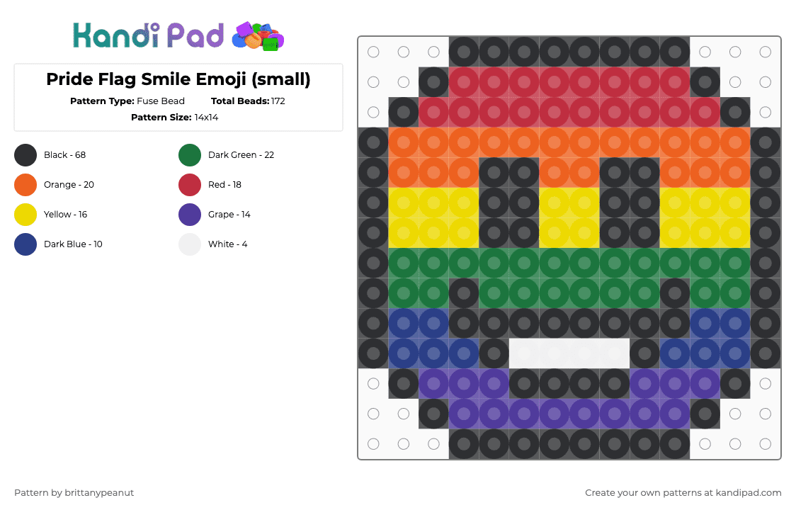 Pride Flag Smile Emoji (small) - Fuse Bead Pattern by brittanypeanut on Kandi Pad - emoji, flag, gay, green, lgbt, orange, pride, red, smile, yellow