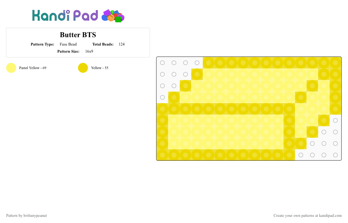 Butter BTS - Fuse Bead Pattern by brittanypeanut on Kandi Pad - yellow