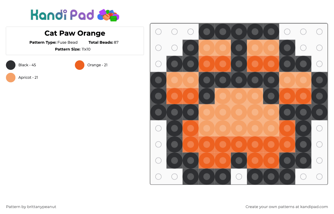 Cat Paw Orange - Fuse Bead Pattern by brittanypeanut on Kandi Pad - black,orange,cat,paw,kitty,animal,meow