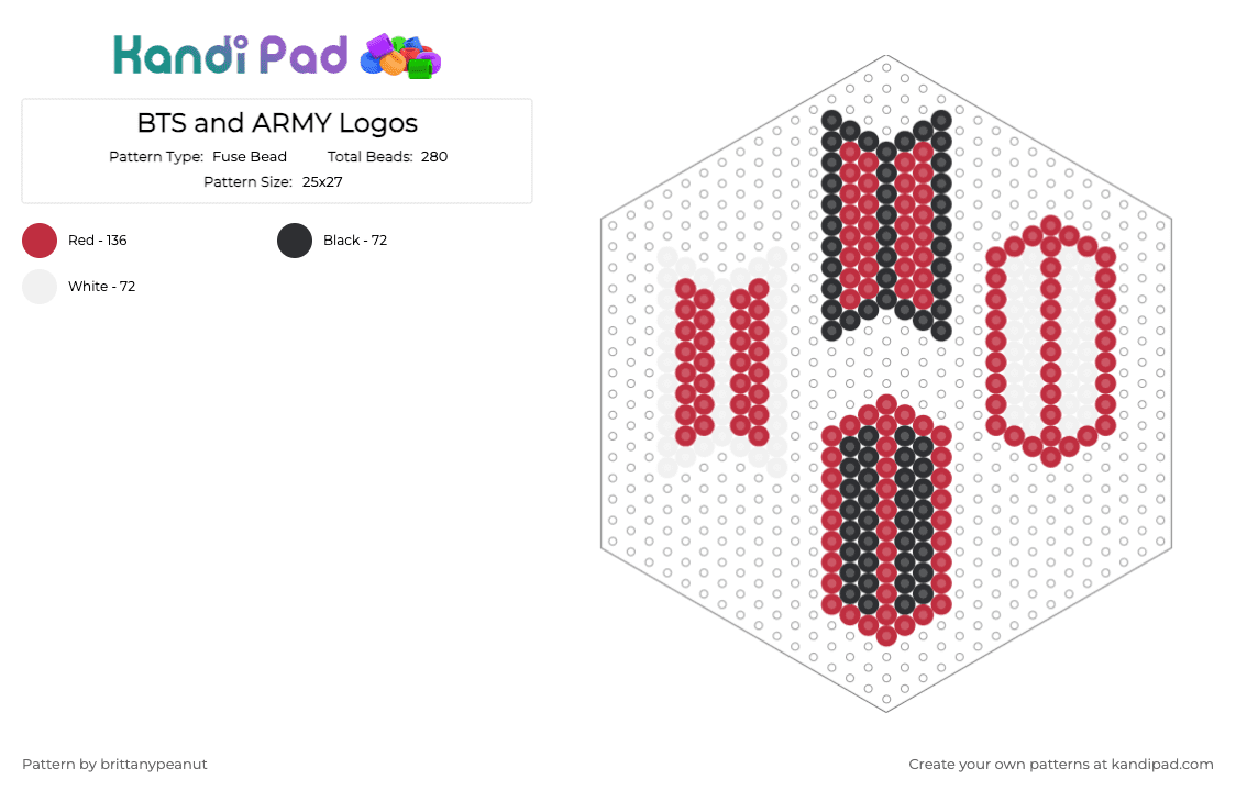 BTS and ARMY Logos - Fuse Bead Pattern by brittanypeanut on Kandi Pad - red,white,bts,bangtan,logo,band,music,korean