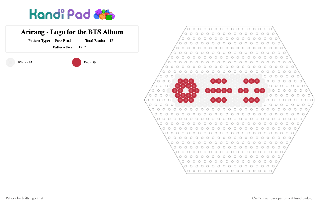 Arirang - Logo for the BTS Album - Fuse Bead Pattern by brittanypeanut on Kandi Pad - arirang, army, bts, logo, music, red, white