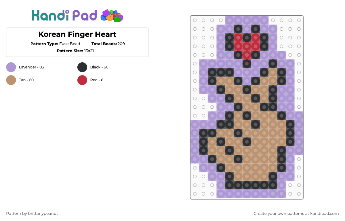 Korean Finger Heart - Fuse Bead Pattern by brittanypeanut on Kandi Pad - pink,beige,heart,finger,korean,bts,bangtan,purple,borahae