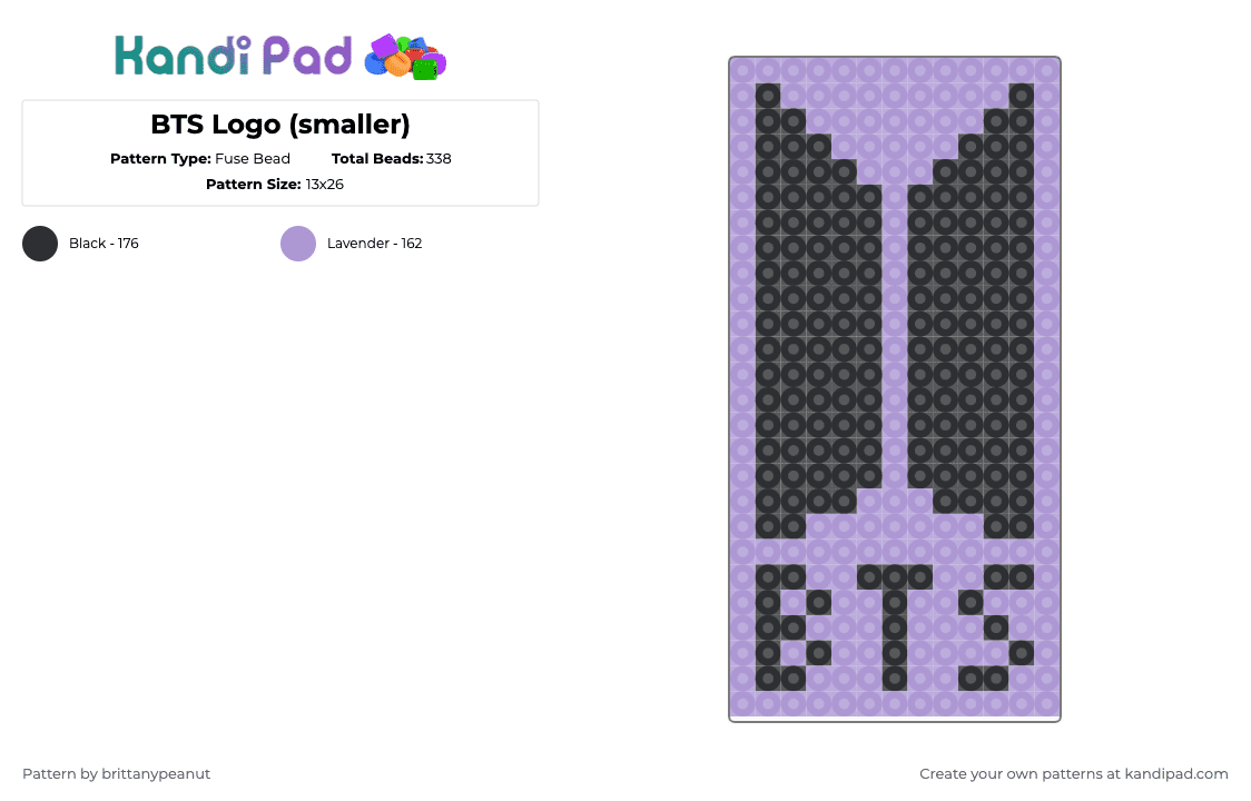 BTS Logo (smaller) - Fuse Bead Pattern by brittanypeanut on Kandi Pad - black,pink,bts,bangtan,bulletproof,music,band,7,logo,korean
