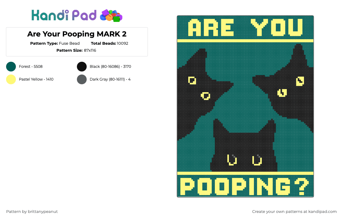 Are You Pooping? MARK 2 - Fuse Bead Pattern by brittanypeanut on Kandi Pad - gray