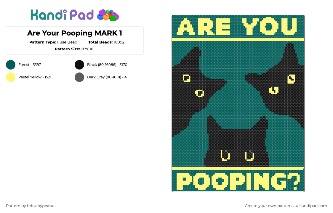 Are You Pooping? MARK 1 - Fuse Bead Pattern by brittanypeanut on Kandi Pad - gray