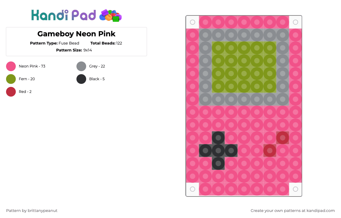 Gameboy Neon Pink - Fuse Bead Pattern by brittanypeanut on Kandi Pad - pink,gameboy,80s,game,video game,nostalgic,neon