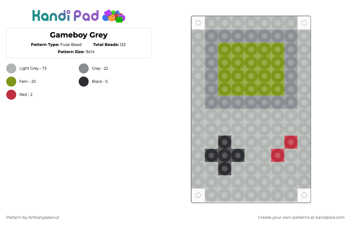 Gameboy Grey - Fuse Bead Pattern by brittanypeanut on Kandi Pad - beige,gameboy,80s,game,video game,nostalgic