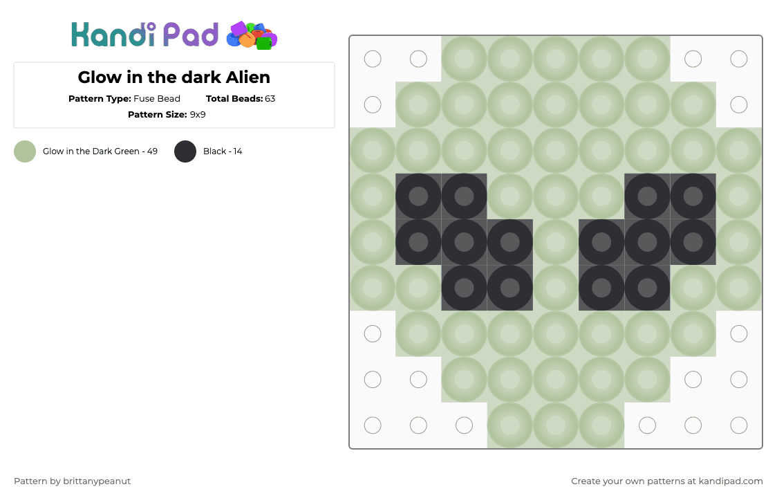 Glow in the dark Alien - Fuse Bead Pattern by brittanypeanut on Kandi Pad - beige,alien,green,glow in the dark