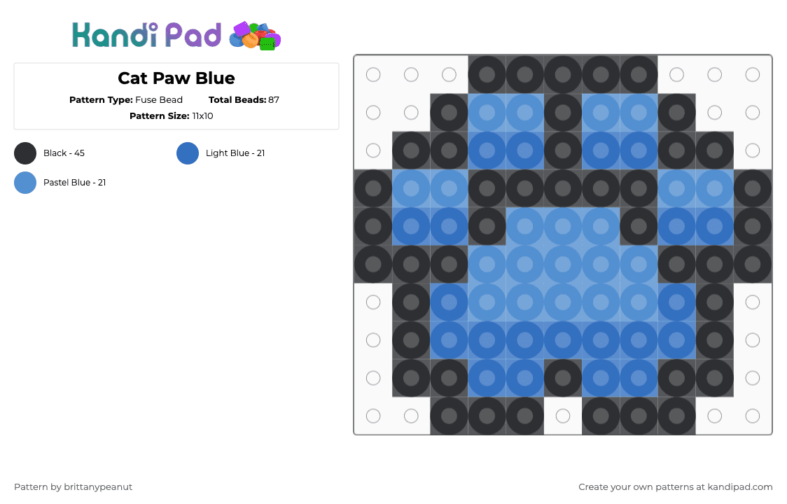 Cat Paw Blue - Fuse Bead Pattern by brittanypeanut on Kandi Pad - blue,light blue,cat,paw,kitty,animal,meow