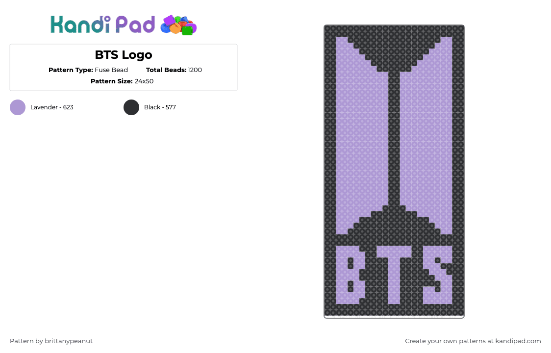 BTS Logo - Fuse Bead Pattern by brittanypeanut on Kandi Pad - pink,black,bts,logo,bangtan,music,7,bulletproof