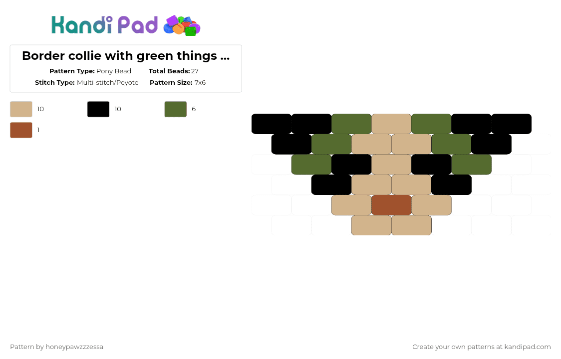 Border collie with green things on her ears:) - Pony Bead Pattern by honeypawzzzessa on Kandi Pad - beige,gold