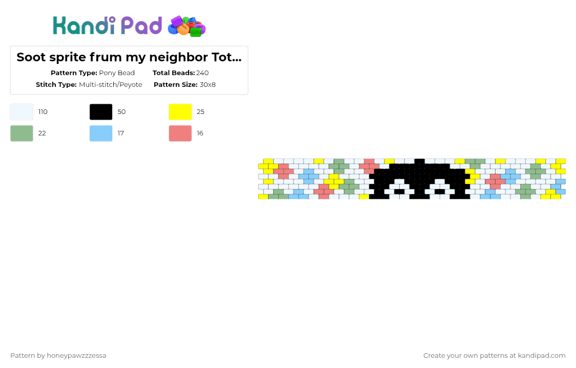Soot sprite frum my neighbor Totoro :) - Pony Bead Pattern by honeypawzzzessa on Kandi Pad - white,yellow,teal