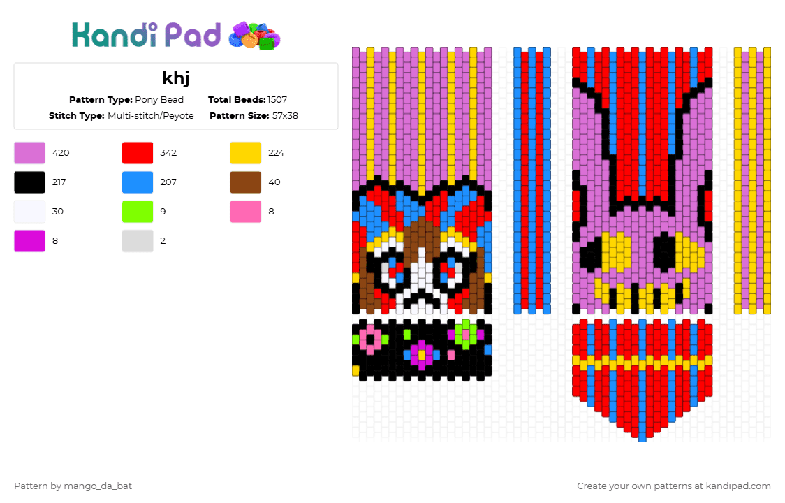 khj - Pony Bead Pattern by mango_da_bat on Kandi Pad - pink,red