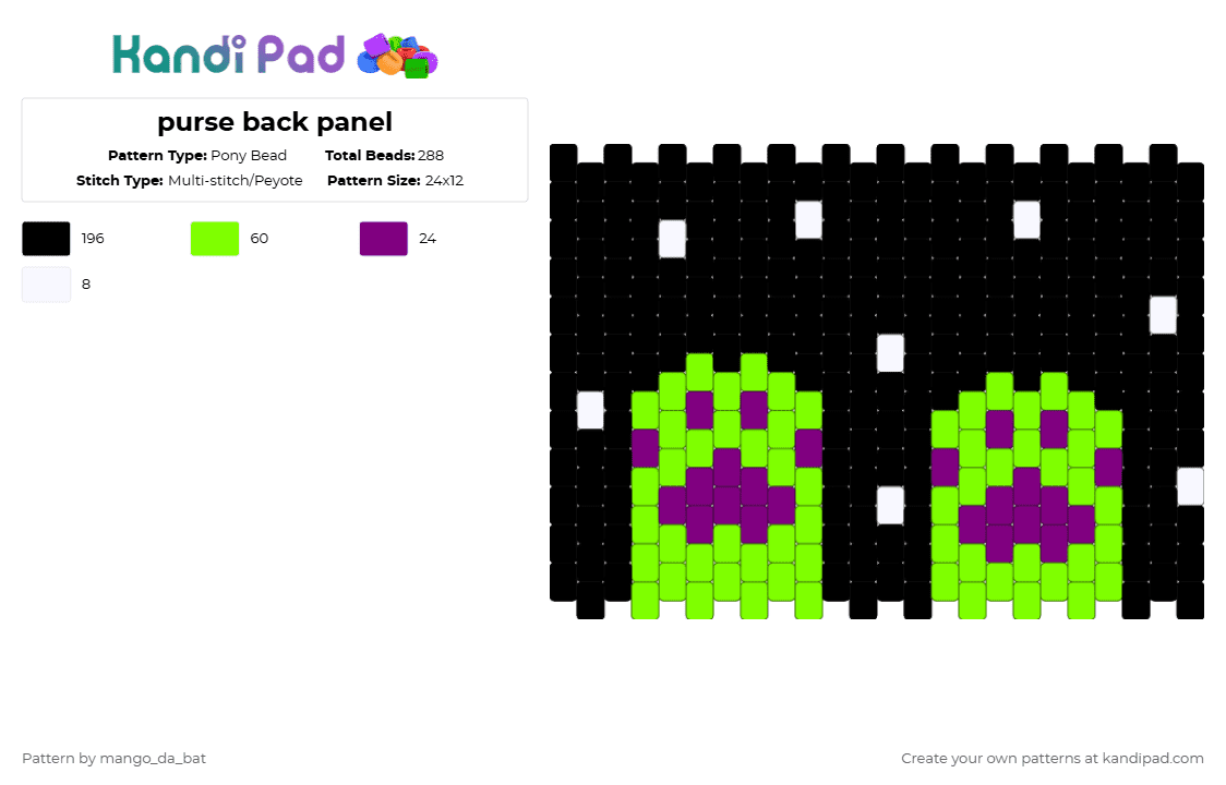 purse back panel - Pony Bead Pattern by mango_da_bat on Kandi Pad - black,green,pink