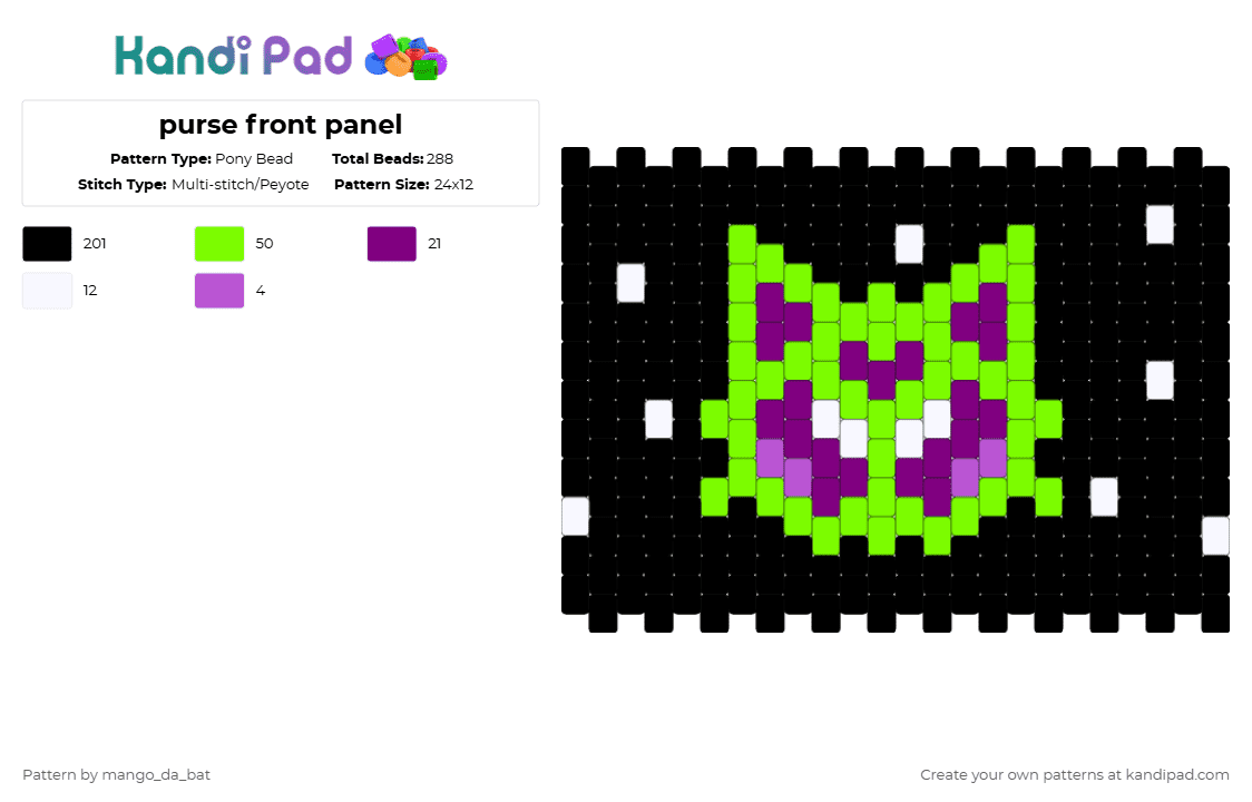 purse front panel - Pony Bead Pattern by mango_da_bat on Kandi Pad - black,green,pink