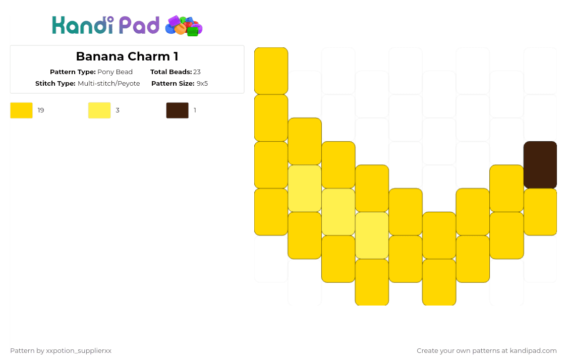 Banana Charm 1 - Pony Bead Pattern by xxpotion_supplierxx on Kandi Pad - yellow