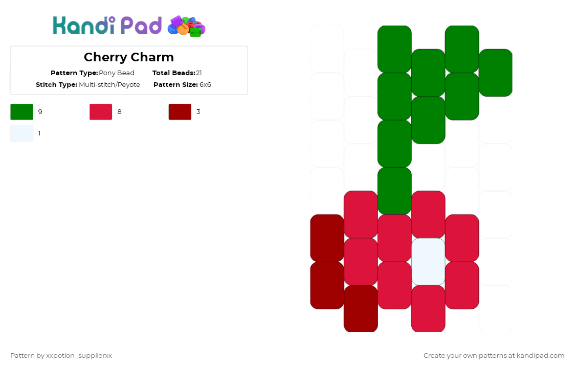 Cherry Charm - Pony Bead Pattern by xxpotion_supplierxx on Kandi Pad - red,green