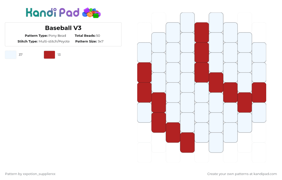 Baseball V3 - Pony Bead Pattern by xxpotion_supplierxx on Kandi Pad - white,red