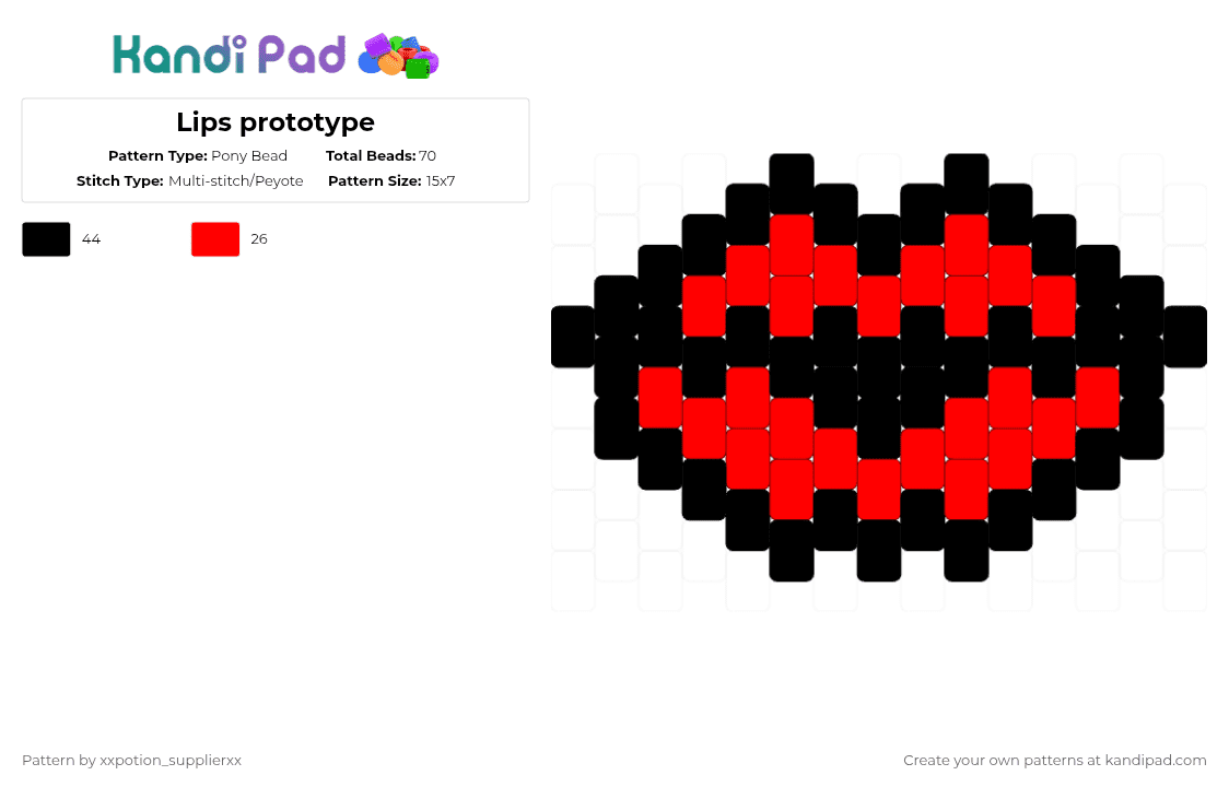 Lips prototype - Pony Bead Pattern by xxpotion_supplierxx on Kandi Pad - red,black