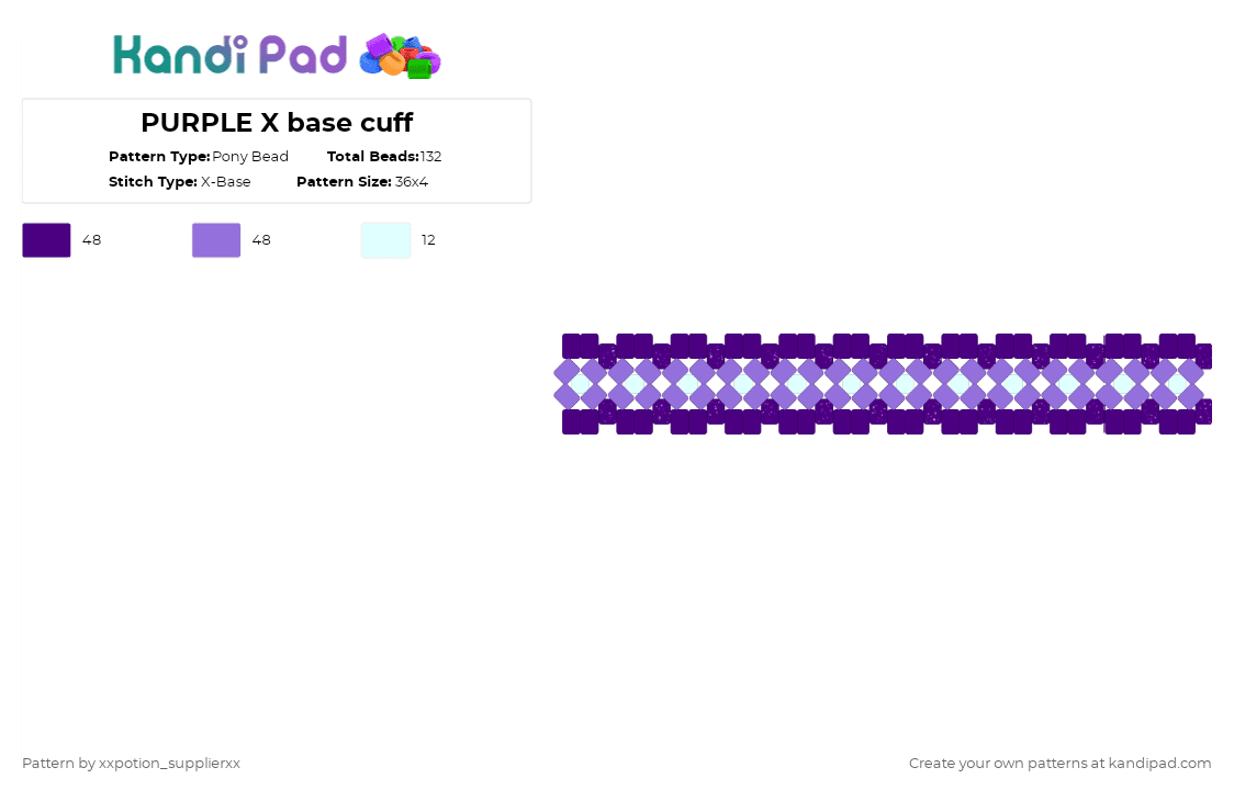 PURPLE X base cuff - Pony Bead Pattern by xxpotion_supplierxx on Kandi Pad - purple