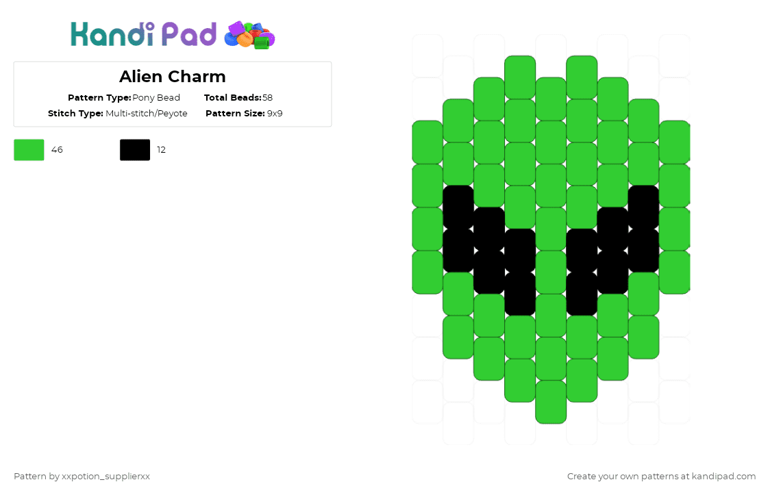 Alien Charm - Pony Bead Pattern by xxpotion_supplierxx on Kandi Pad - green