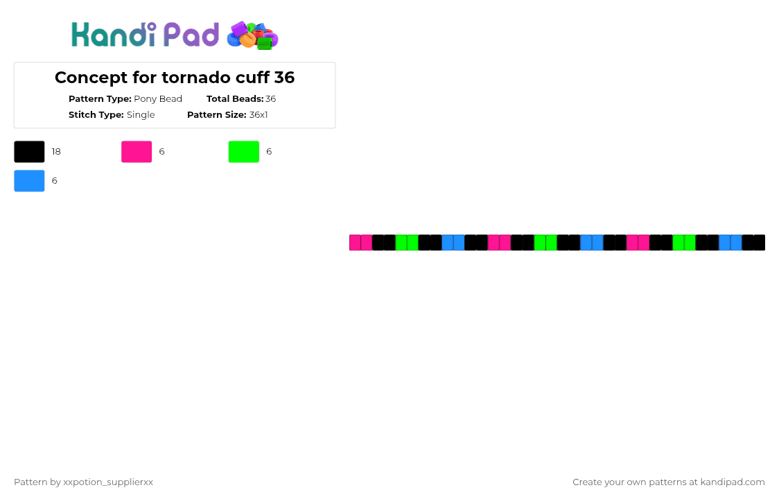 Concept for tornado cuff 36 - Pony Bead Pattern by xxpotion_supplierxx on Kandi Pad - pink,green,light blue
