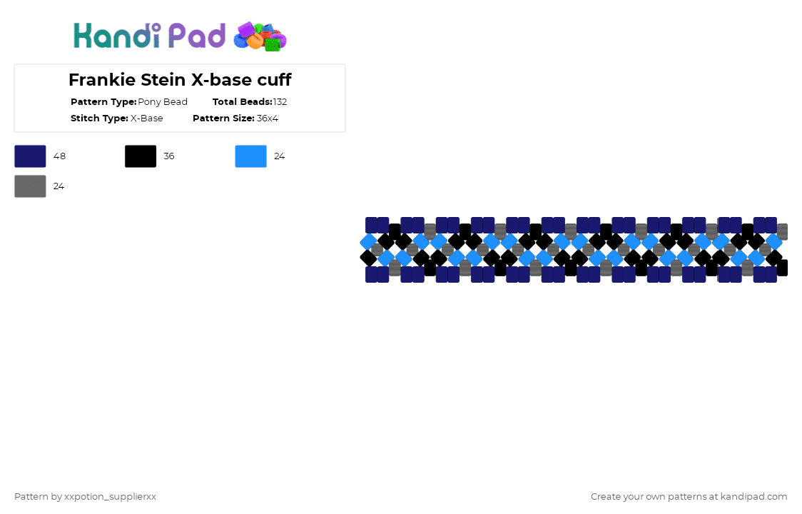 Frankie Stein X-base cuff - Pony Bead Pattern by xxpotion_supplierxx on Kandi Pad - purple