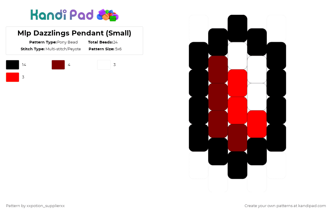Mlp Dazzlings Pendant (Small) - Pony Bead Pattern by xxpotion_supplierxx on Kandi Pad - black,red,brown