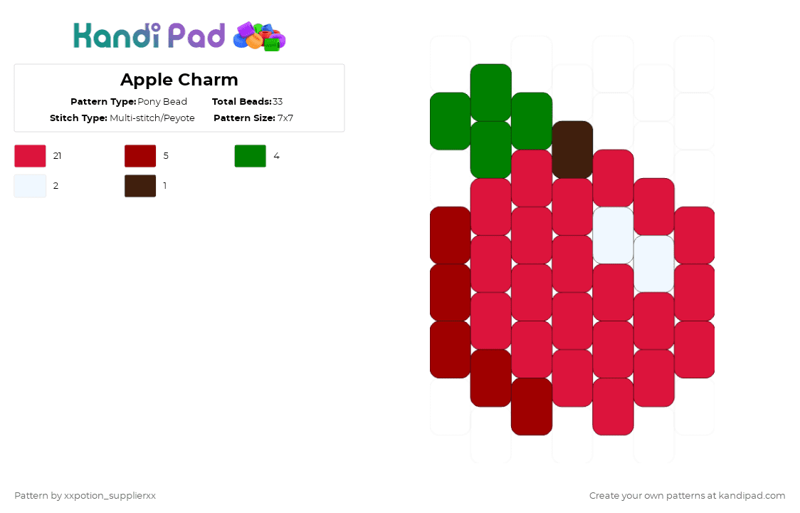 Apple Charm - Pony Bead Pattern by xxpotion_supplierxx on Kandi Pad - red