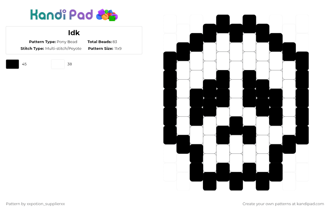 Idk - Pony Bead Pattern by xxpotion_supplierxx on Kandi Pad - black, halloween, skull, spooky, white
