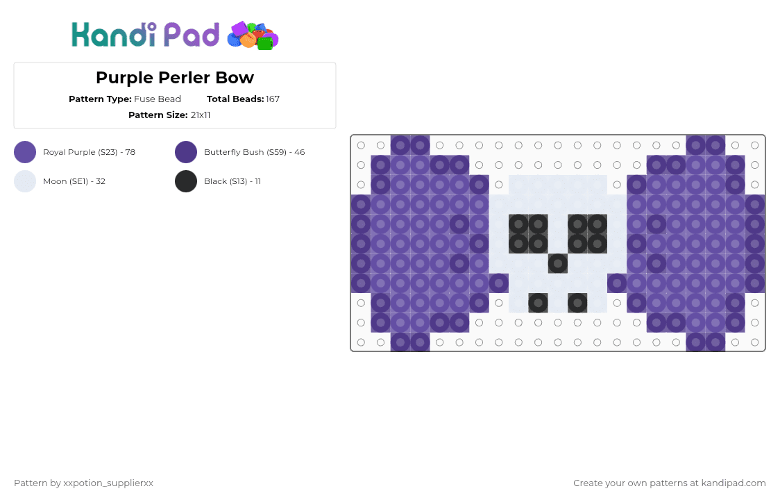 Purple Perler Bow - Fuse Bead Pattern by xxpotion_supplierxx on Kandi Pad - purple