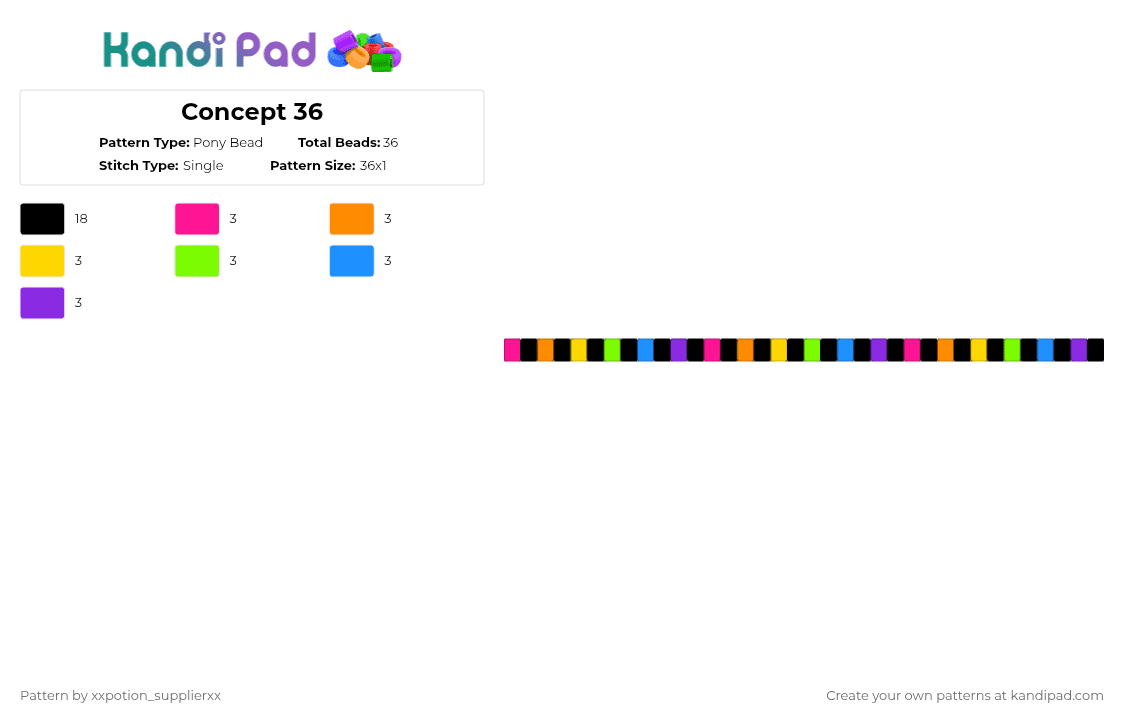 Concept 36 - Pony Bead Pattern by xxpotion_supplierxx on Kandi Pad - black,orange,green,purple,colorful