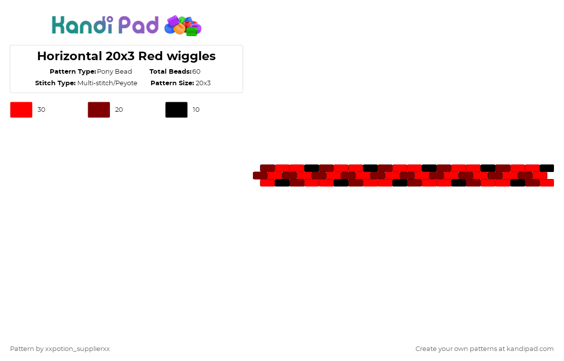 Horizontal 20x3 Red wiggles - Pony Bead Pattern by xxpotion_supplierxx on Kandi Pad - brown,red