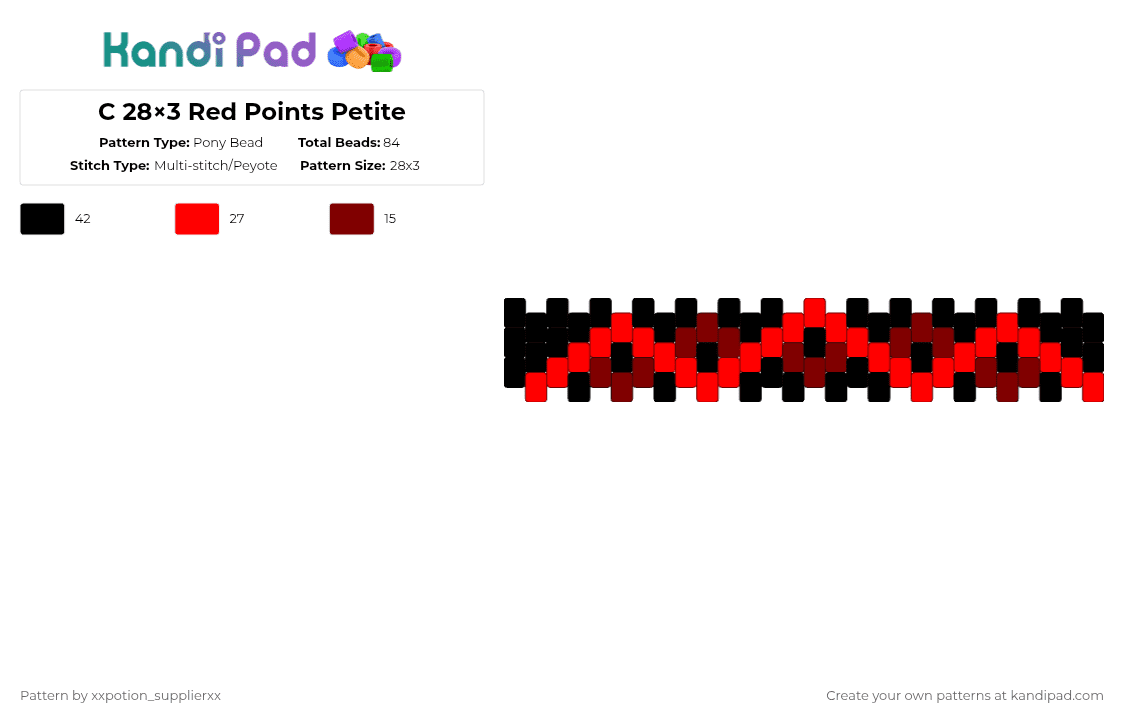 C 28×3 Red Points Petite - Pony Bead Pattern by xxpotion_supplierxx on Kandi Pad - red,brown