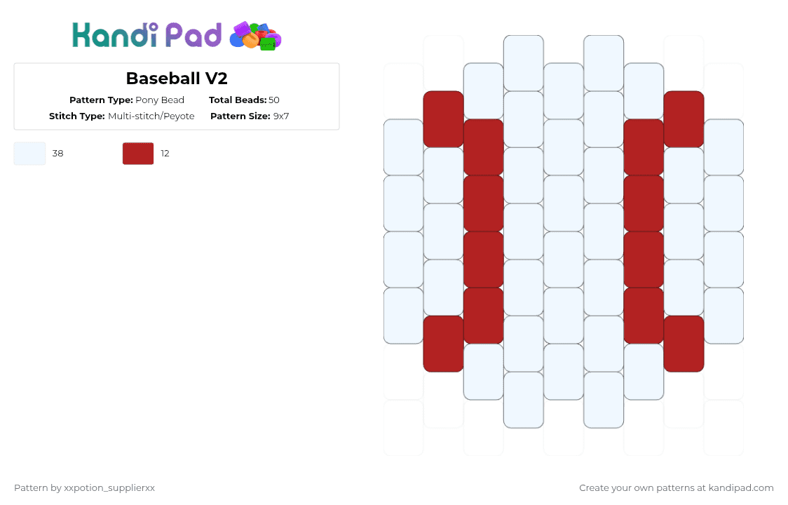 Baseball V2 - Pony Bead Pattern by xxpotion_supplierxx on Kandi Pad - white
