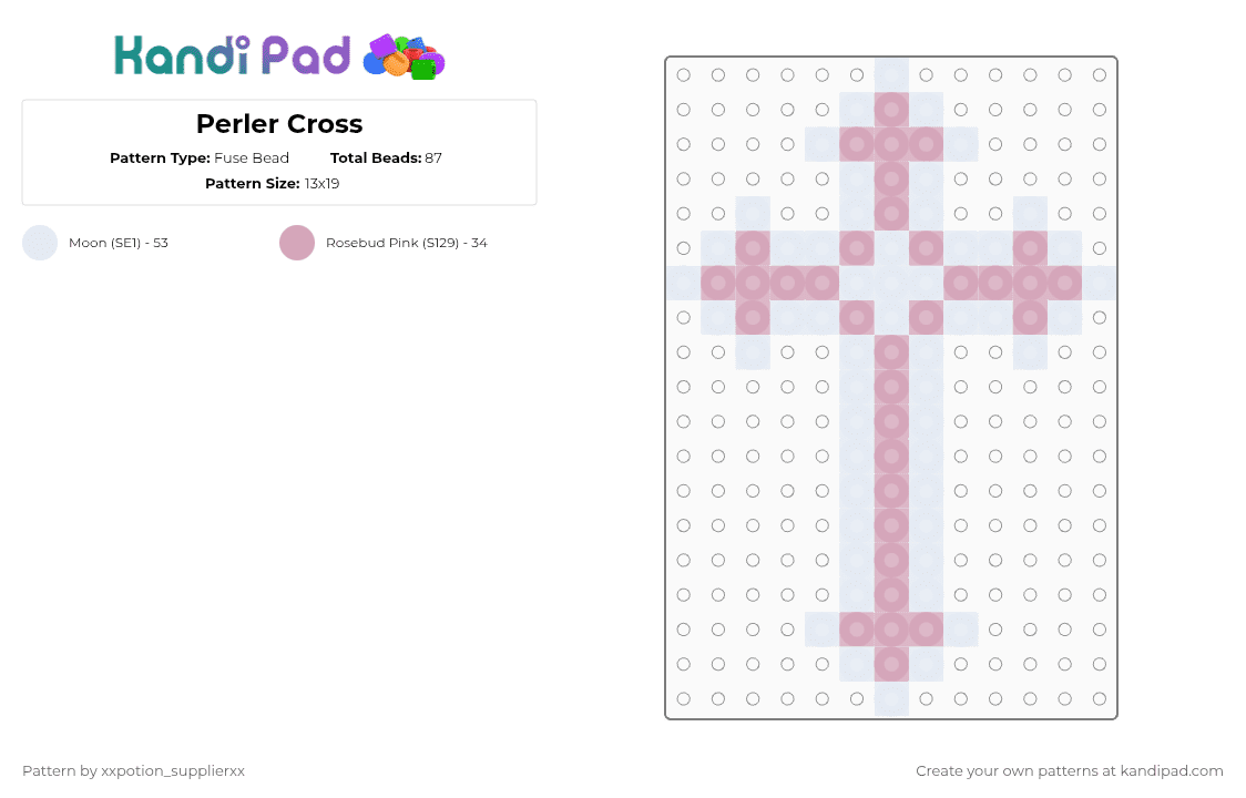 Perler Cross - Fuse Bead Pattern by xxpotion_supplierxx on Kandi Pad - pink,white
