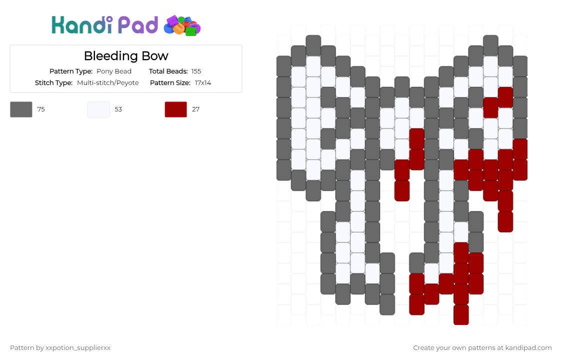 Bleeding Bow - Pony Bead Pattern by xxpotion_supplierxx on Kandi Pad - gray,red